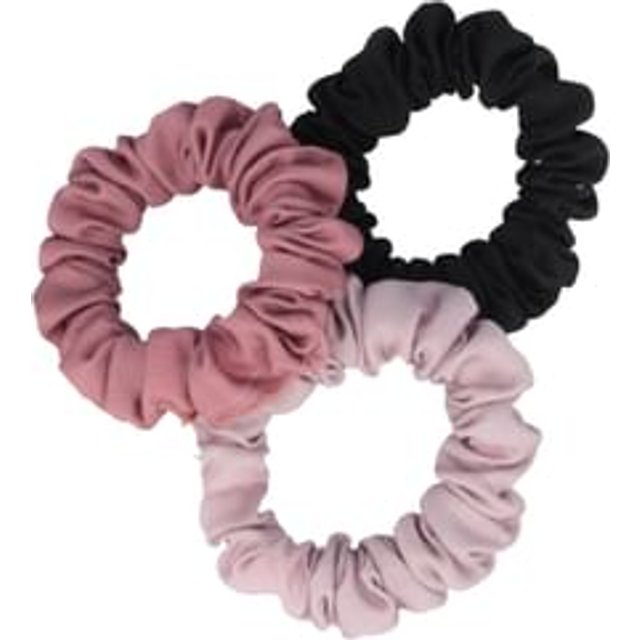 Set Of 3: Satin Scrunchie Set Of 3 - Black & Light Pink & Pale Pink