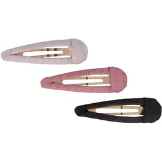 Set Of 3: Plain Fabric Hair Clip Set Of 3 - Black & Light Pink & Pale Pink