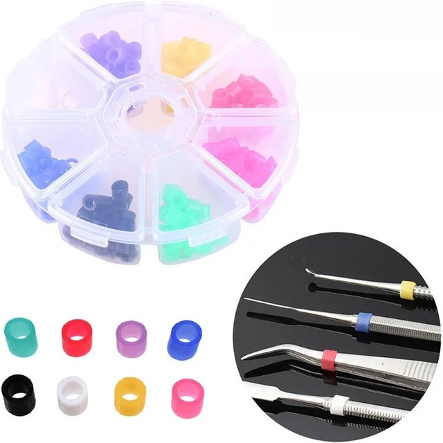 160pcs Dental Coloring Code Ring Silicone Instrument Identification Circle Autoclavable Dentist Tools Oral Care Material Mix