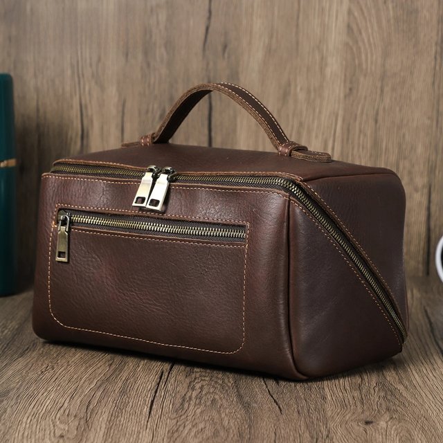 CONTACT'S Genuine Leather Cosmetic Bags for men High Quality Makeup Bag Wash Bag Male Tote Toiletry Bag Travel Bag Clutch Bags