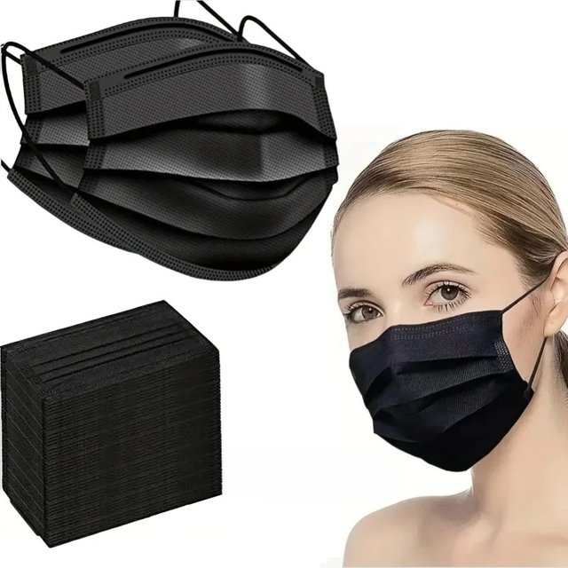 100pcs Black Disposable Face Masks 3-Layer Breathable Anti-Dust Protective Masks for Daily Travel Work Use Facial Care Accessory
