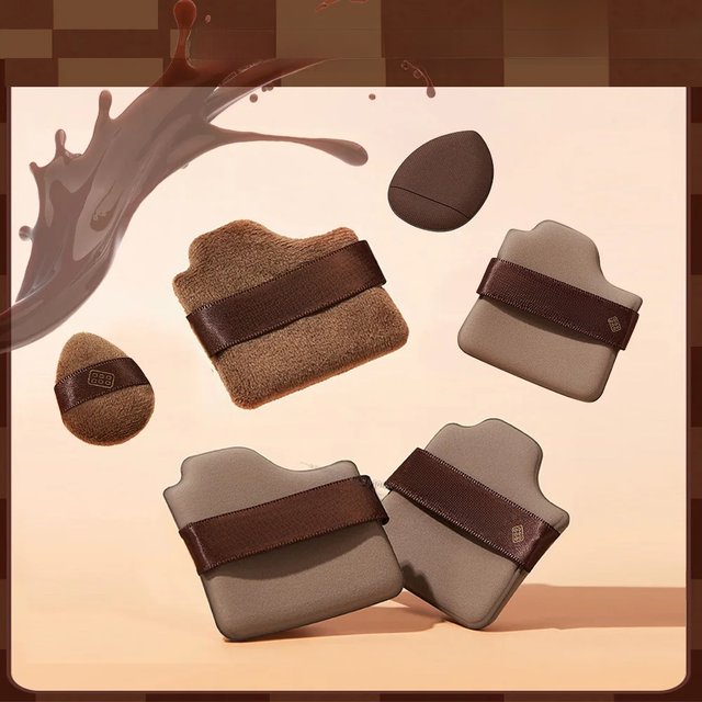 GECOMO 6 PCS Chocolate Powder Puff Set, Wet And Dry Sponge, Soft Leather Flocking Makeup Cushion