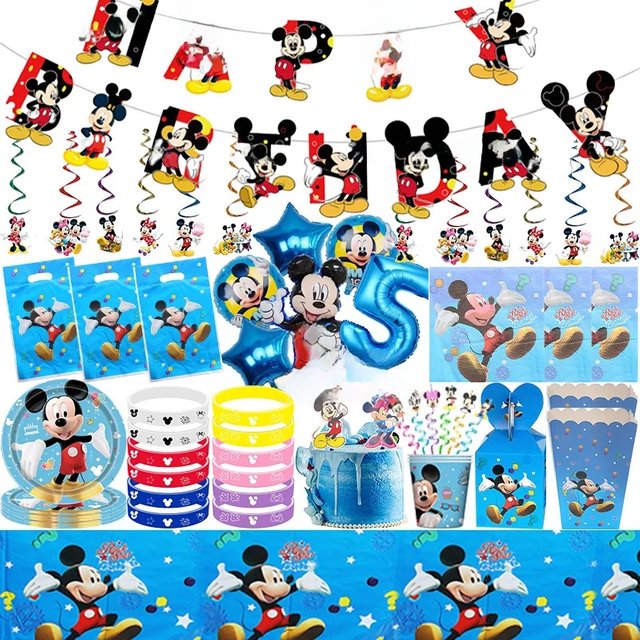 Disney Mickey Mouse Birthday Party Decoration Blue Balloons Candy Gift Boxes Face Mask Tablecloth Kids Birthday Party Favors
