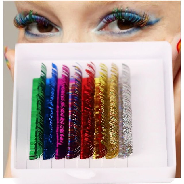 Colorful Shiny Individual Tinsel Eyelash Mix Color Holographic Tinsel False Lash Christmas Party Shimmery Makeup Lash Extensions