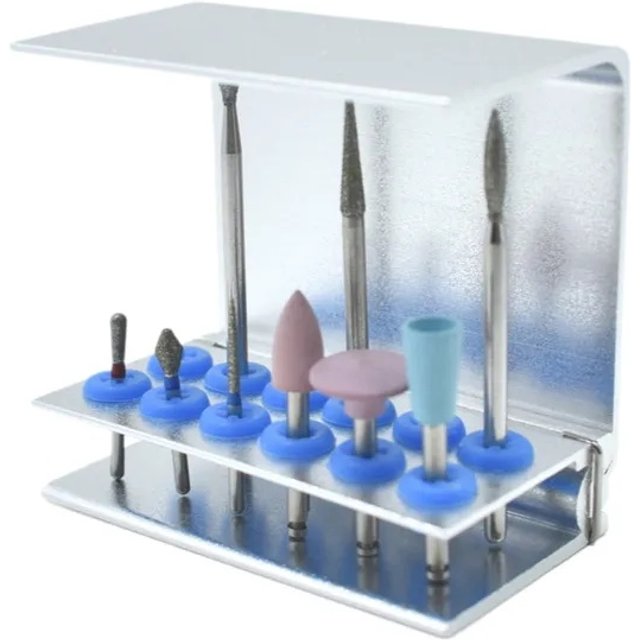F065 Dental Burs Holder High Speed& Low Speed Burs For Long Oral Care Tool Disinfection Metal Box 12 Holes