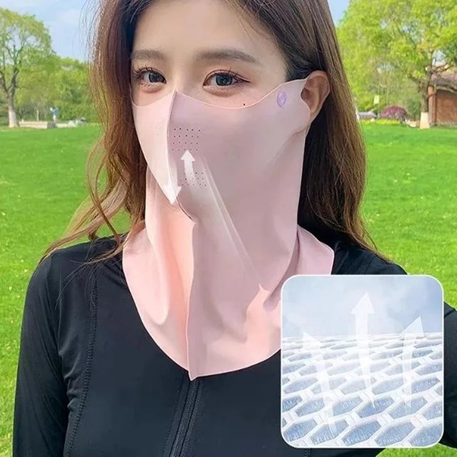 Women Summer UV Protection Neck Scarf Ice Silk Face Mask Cover Outdoor Wrap Cover Sports Cycling Proof Sunscreen Dustproof Veil