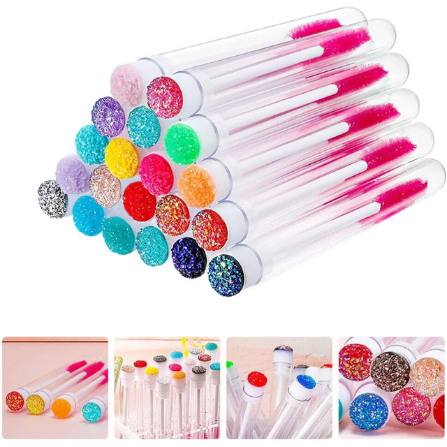 50pcs Reusable Eyelash Brush Tube for Disposable Mascara Wands Applicator Replaceable Dust-proof Eye Lash Eyebrow Brush Tube