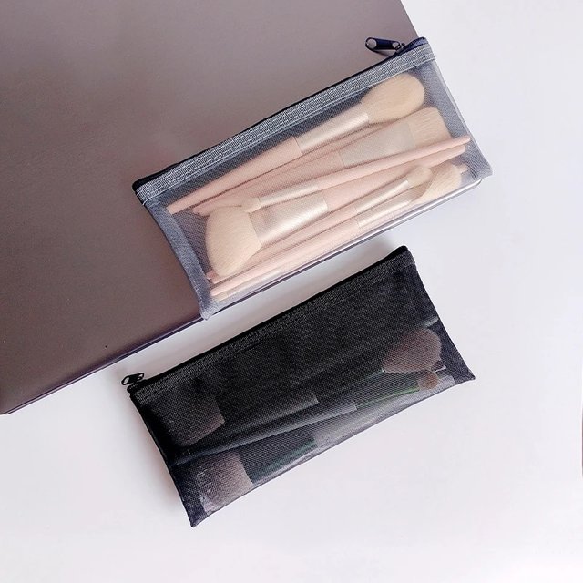 Makeup Pouch Lipstick Makeup Brush Storage Bags Student Transparent Mesh Pencil Case Ins Travel Cosmetic Organizer for women