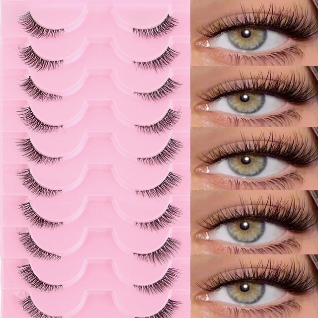 Half False Lashes 3/5/10Pairs 3D Mink Cat Fake Eyelashes Extension Natural Short Winged Fluffy Wispy Faux Cils Clear Band Makeup