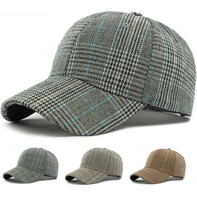 Fall Winter Hat Men's Spring Summer Outdoor Sunscreen Visor Classic Checkered Baseball Cap Hard Top Women's Cap Warm Peaked Cap