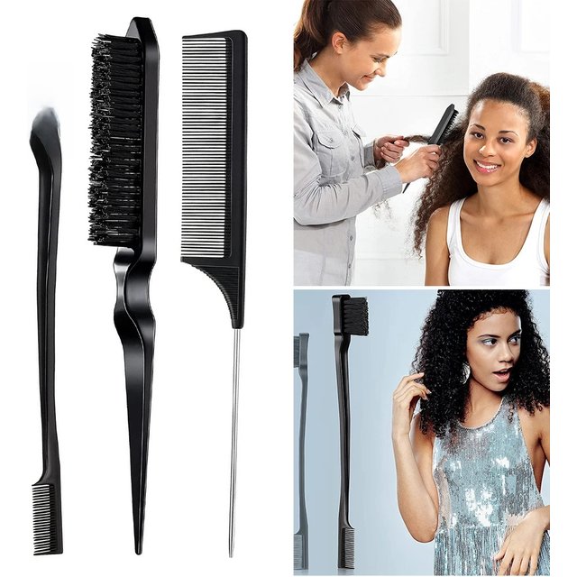 3Pcs Slick Brush Set Hair Brush Teasing Comb Edge Hair Brush Grooming
