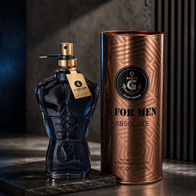 G for men Absolute 100ml - Montage Brands. Eau de toilette pour Homme, Parfum Intense Aromatique Boisé avec des notes de Menthe Fraîche, Lavande, Cumin, Cannelle, Mousse de Chêne et une Base