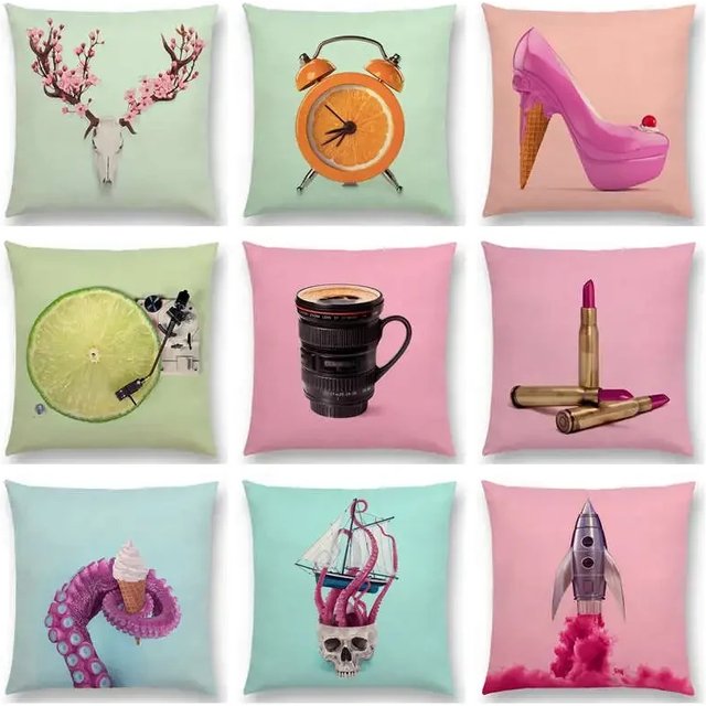 Pink Dream Decor Sofa Throw Pillow Case Colorful Fantasy Sexy Color Party High Heel Lipstick Candy Coffee Smoke Cushion Cover