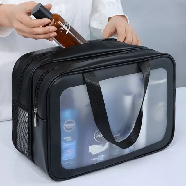 Dry-Wet Separation Partition Toiletry Bag Portable PVC Double-Layer Cosmetic Storage Bag for Travel, Beach, Pool Bathing