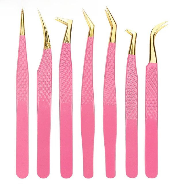 1pc Stainless Steel Eyelash Tweezers Eyebrow Clip Anti-static Non-slip Texture Pink Eye Brow Tweezers Lash Extension Makeup Tool