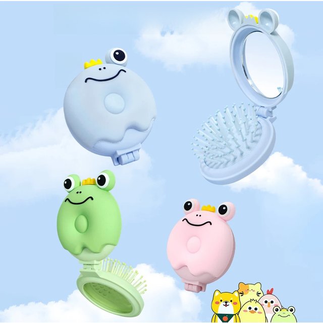 Mini Folding Mirror Comb Massage Anti Static Hair Brush Animal Shape Cute Air Cushion Comb Round Hair Styling Tool