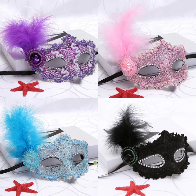 Party Mask Sexy Feather Lace Mask Venetian Masquerade Halloween Mascara Carnaval Cosplay Eye Masque Bar Nightclub Maske Face