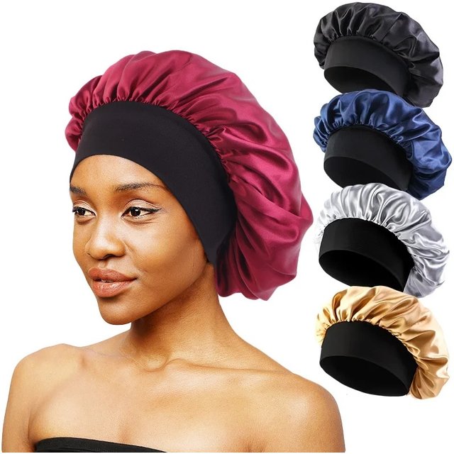 Satin Wide Brim Shower Bonnet Nightcap Silky Hair Wrap Sleeping Sleep Cap Elastic Band Cap Hair Care Bathing Hat Wrapping Tool