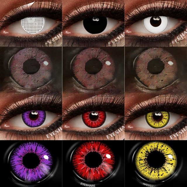 EYESHARE 1 Pair Cosplay White Colored Contact Lenses Red Contact Lenses Anime Black Eye Lenses Halloween Beauty Makeup Lenses