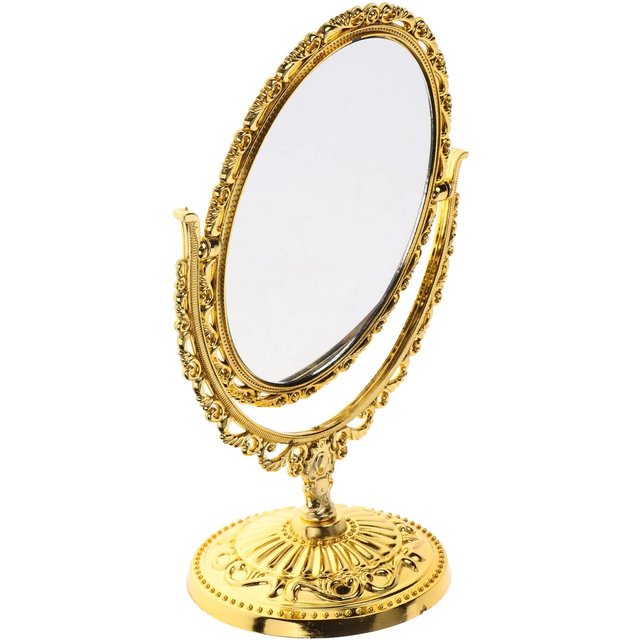 Golden European Vintage Swivel Makeup Mirror 360 Degree Rotating Desk Mirror Stand Reflection Home Decor Bedroom