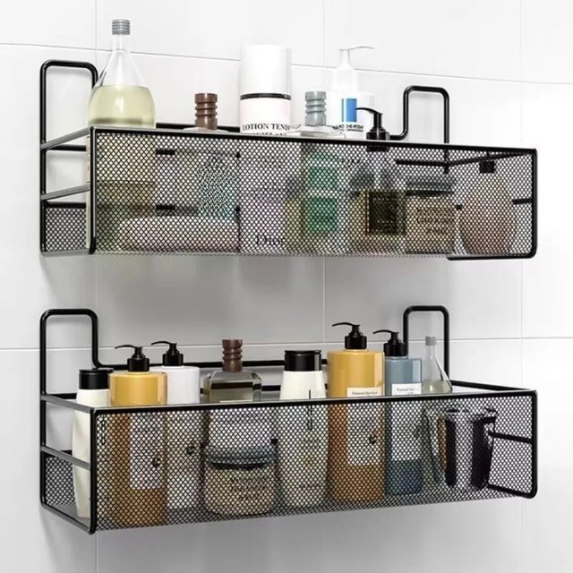 Wall-Mount Bathroom Shelf Shower Shampoo Rack Toilet Accessories Kitchen Free Punch Condiment Storage Basket Bathroom Organizer