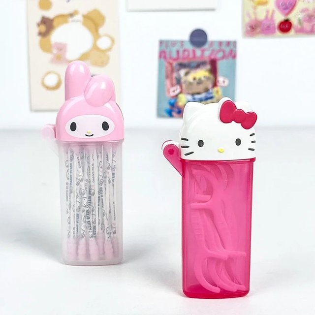 Sanrio Flip Cover Storage Box Hello Kitty Melody Cosmetic Cotton Swabs Band Aids Dental Floss Portable Travel Mini Organizer Box
