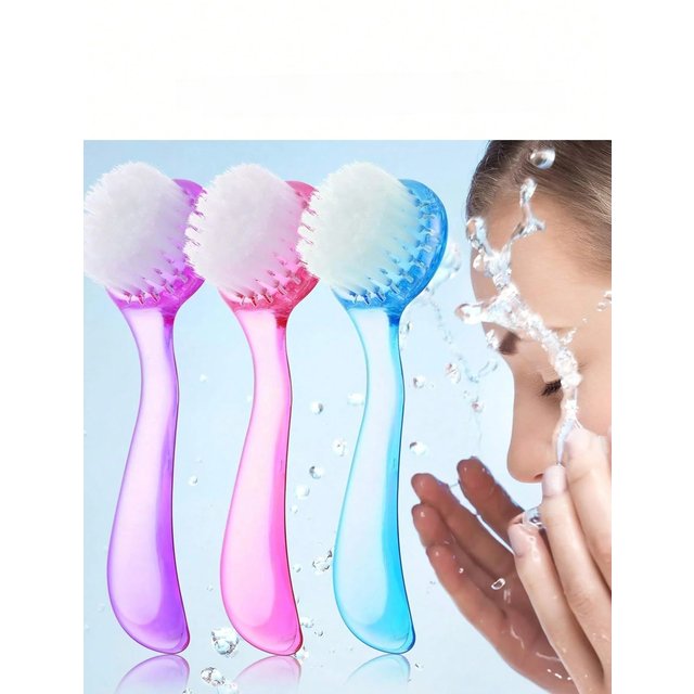 3pcs Facial Cleansing Brush Acrylic Handle Facial Cleansing Brush Soft Bristles Exfoliating Cleansing Brush