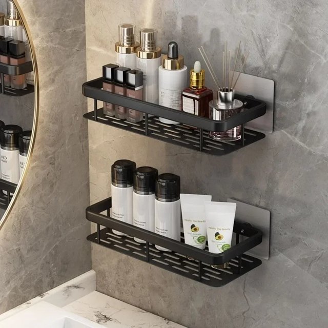 Wall Mounted Shower Rack Large Capacity No Drilling for Bathroom Kitchen Space Saving Easy Install Store Toiletries Cosmetics