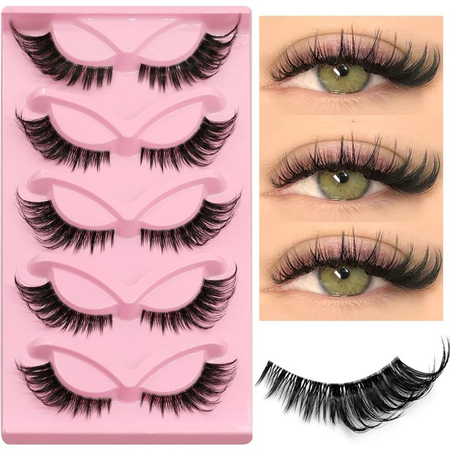 GROINNEYA Cat Eye Lashes Faux Mink Eyelashes Natural long Manga Lashes Winged End Eye Elongated Eyelashes Fake Lashes Makeup