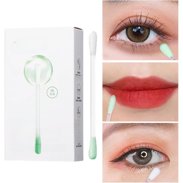 ikAllANT Makeup Remover Cotton Swabs - 25 pieces-Pre-soaked with Cleansing Liquid, Foldable for Instant Use, Beauty Cleaning,