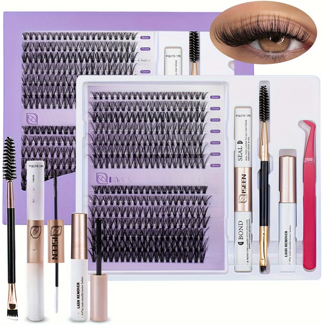 DIY Lash Extension Mix Styles Individual Lash Clusters with Bond&Seal Remover Tweezers Lash Brush eye Makeup tool