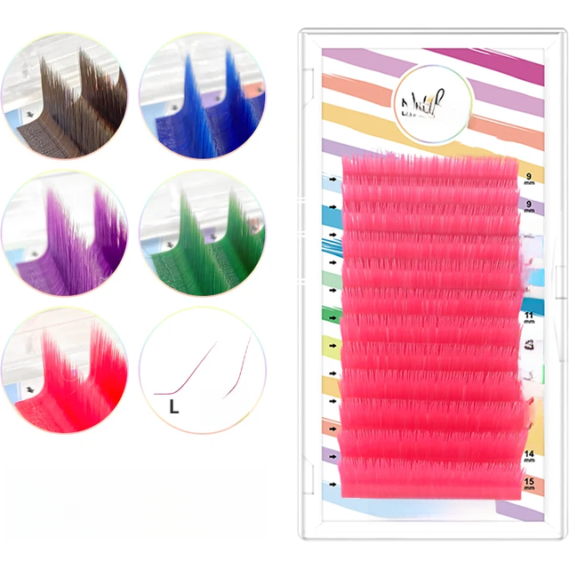 NATUHANA Colored Lashes Auto Fans Easy Fan Color Eyelash Extension L-Shaped Individual Mink Eyelashes Makeup Tools