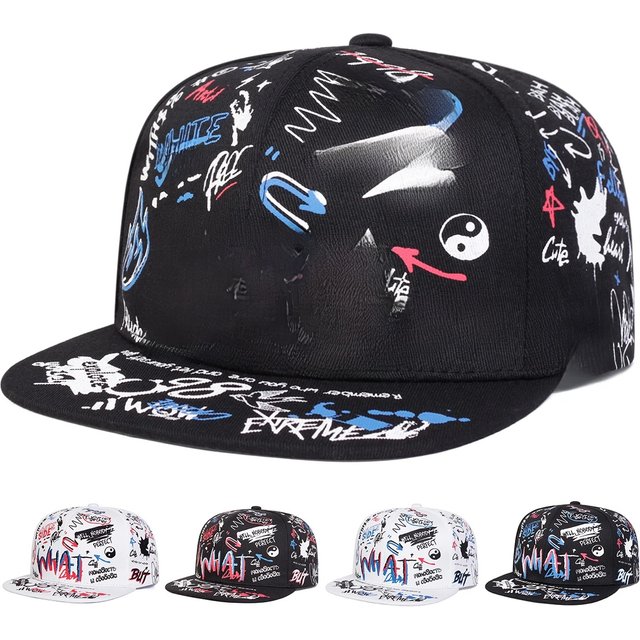 Unisex WHAT Graffiti Print Hip-hop Hats Fashion Spring Autumn Outdoor Adjustable Casual Baseball Caps Sunscreen Hat