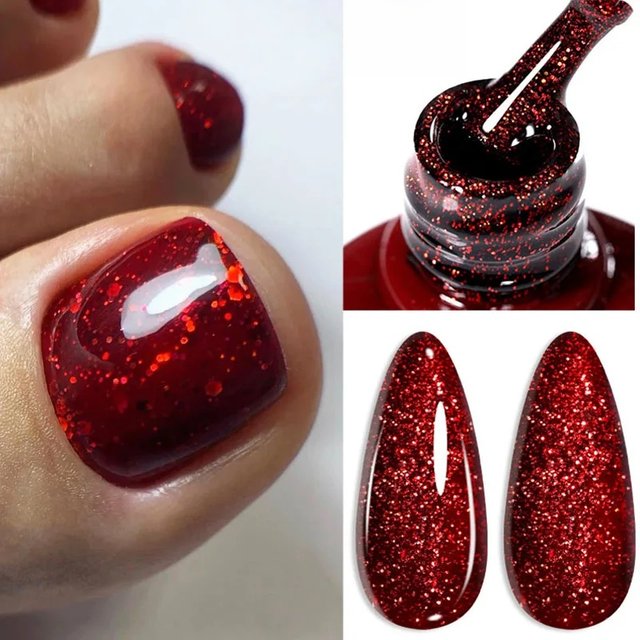 LILYCUTE 7ml Red Sparkling Glitter Gel Nail Polish Semi Permanent UV Gel Nail Supplies For Manicure Nail Art Base Top Coat Gel