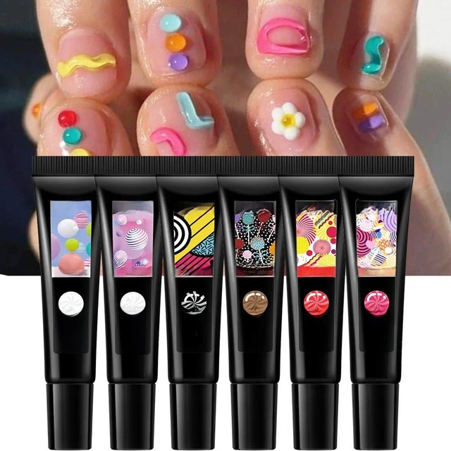 6pcs 5D Tube Pudding Gel Korean-Style Solid Gel Emboss Nail Design Cute Modeling Gel Nail Polish DIY Manicure Accessories Tools
