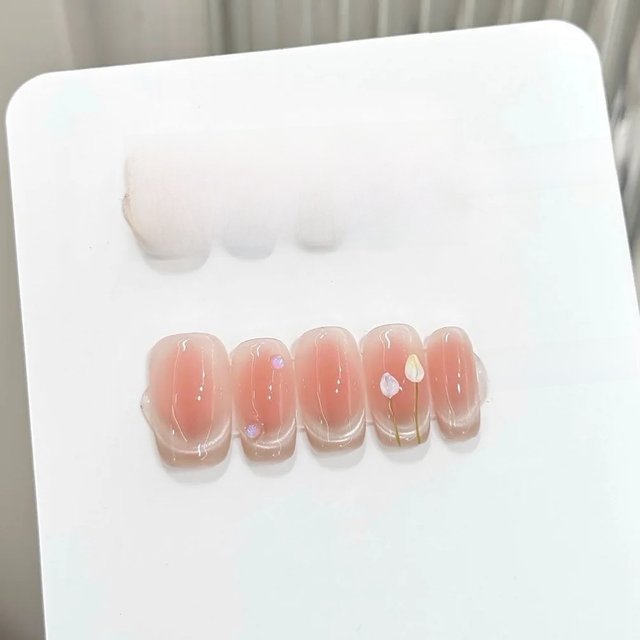 10pcs Handmade Smile French Cat Eye Press on Nails Pink Blush Sweet Girl Fake Nails Wearable Short Coffin False Nail Tips