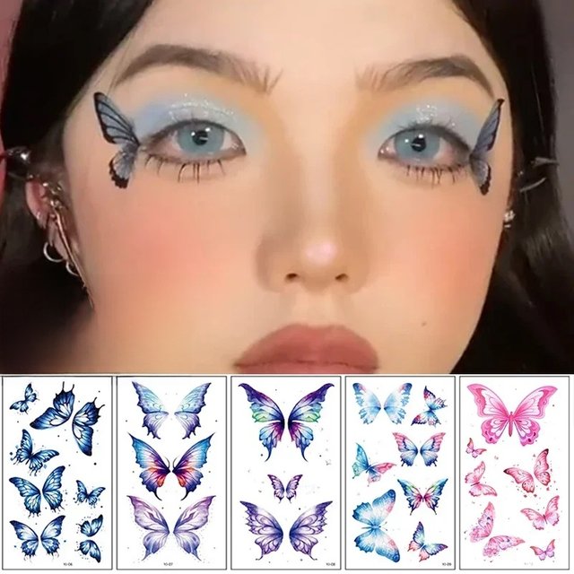 Waterproof Butterfly Temporary Tattoo Stickers 10PCS Colorful Wings Eyes Corner Art Face Stickers Stage Festivals Party Makeup