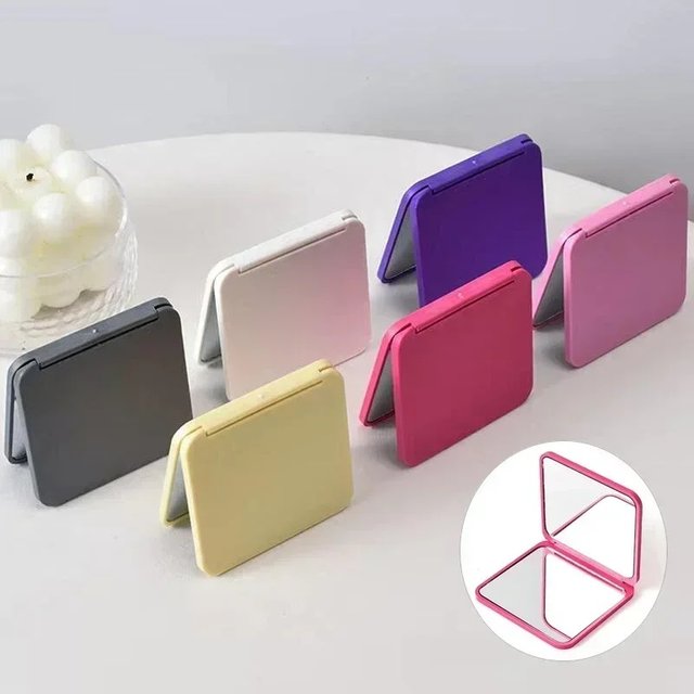 2-Face Makeup Mirror Square Portable Cute Girl'S Gift Hand Mini Mirror Pocket Double-Sided Makeup Mirror Compact Multiple Colors
