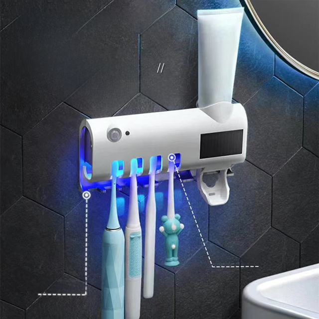 Automatic Toothbrush Holder Wall Mounted Solar UV Light Ultraviolet Toothbrush Sterilizer Toothpaste Holders Bathroom Accessory