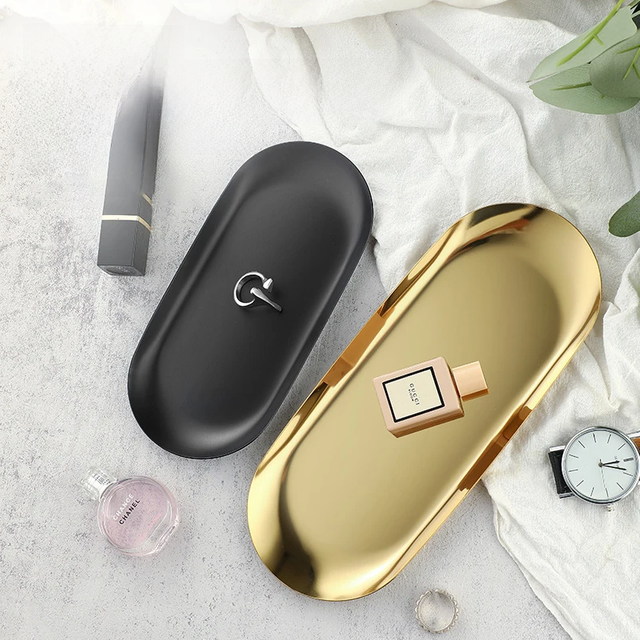 Manufacturers Directly Supply Ins High Appearance Level Stainless Steel Jewelry Plate Cosmetics Metal Plate Oval Tray Wholesale