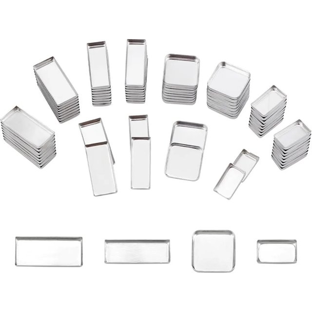 80pcs Empty Metal Pans 4 Size Aluminum Empty Eyeshadow Pans Rectangle Lipstick Palette for Makeup Cosmetic 0.7~1x0.3~0.7 Inch