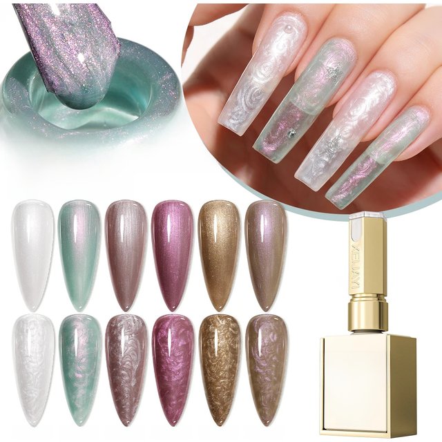 6PCS 15ML Pearl Thread Gel Nail Polish set Long-Lasting UV/LED Soak Off Gel, Gift for women And Suitable For Home Nail Salon