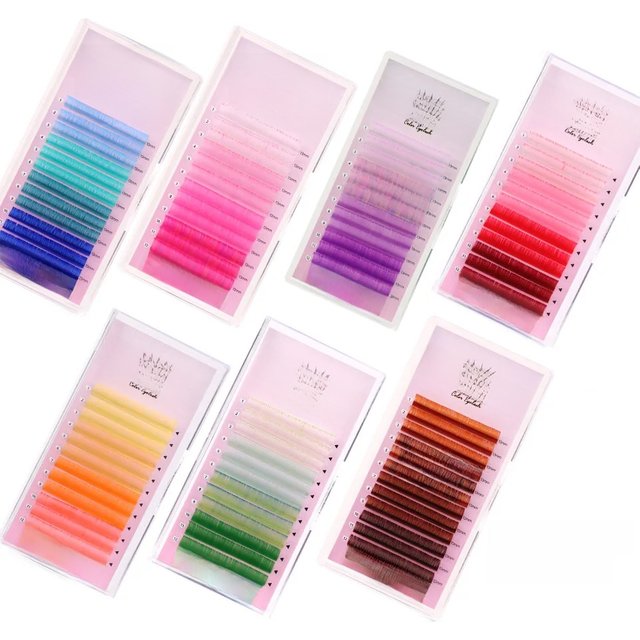 Color Lash Purple Blue Brown Green Red White Pink Yellow Eyelash Extension Flu Color Individual False Colored Mink Lashes Makeup