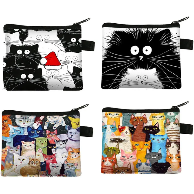Cute Cat Print Coin Purses Mini Coin Wallet Bag Card Holder ID Credit Holder Pocket Women Girls Kids Coin Purses Cosmetic Bag