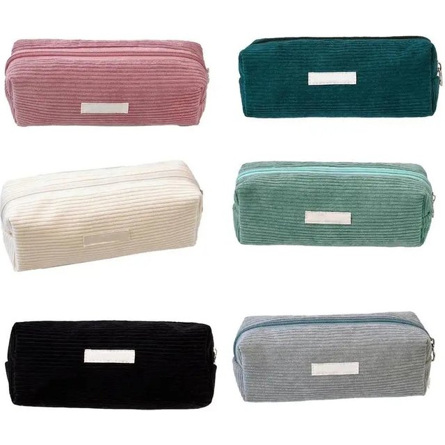 pure Corduroy Pencil Case Travel Cosmetic Lipstick Purse Storage Bag Student School Stationery Organizer Pouch Pencilcase