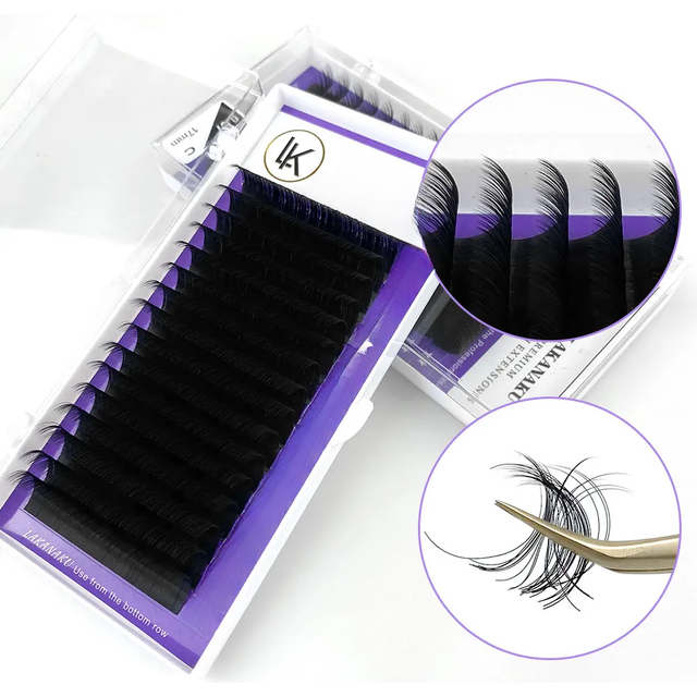 LAKANAKU Natural Premium Individual Volume Eyelash Extensions Handmade Mink Eyelash Private Label Makeup Individual Lashes