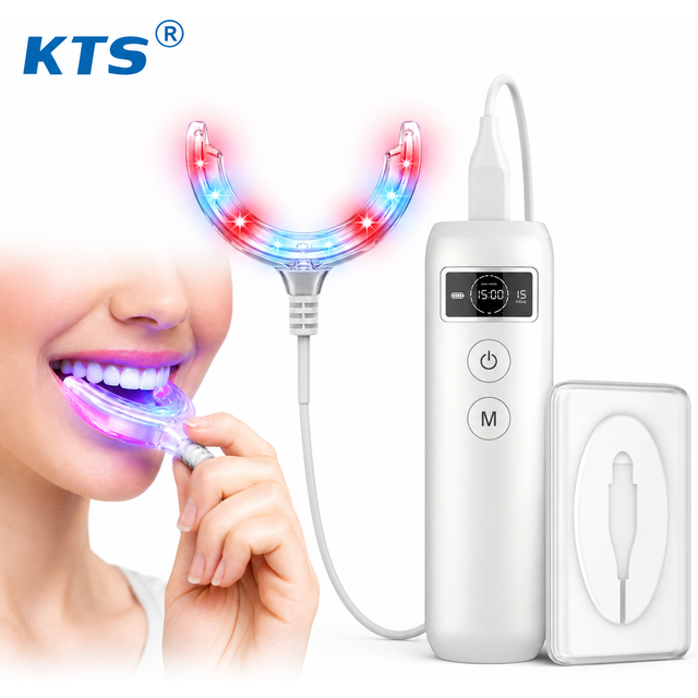 KTS Red Blue LED Oral Care Light Device 660nm 450nm 16 LEDs Gum Care Mouthpiece with Digital Timer 5 10 15 30 Min Type C Powered Portable Teeth Whitening Support Oral Hygiene Dental Care Device for
