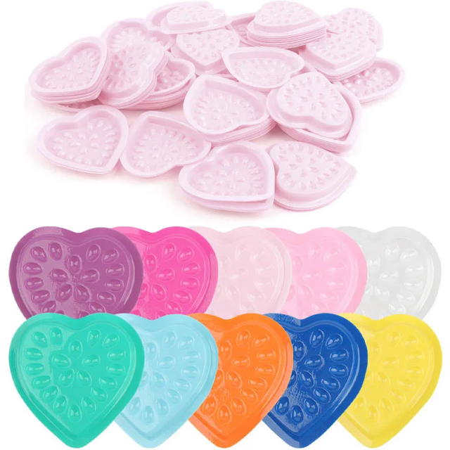 100 pcs Disposable Pvc Heart Shape Flower Holder Sticker Lash Glue Adhesive Pallet for women Eyelash Extension Makeup Tools
