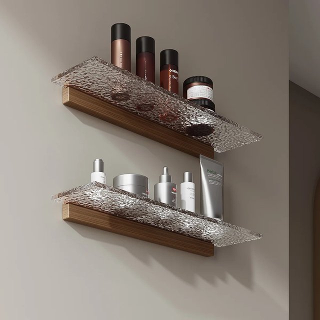 Walnut Bathroom Shelf, Acrylic Washbasin, Toilet Wall Mounted, Cosmetic Storage, Simple Tray