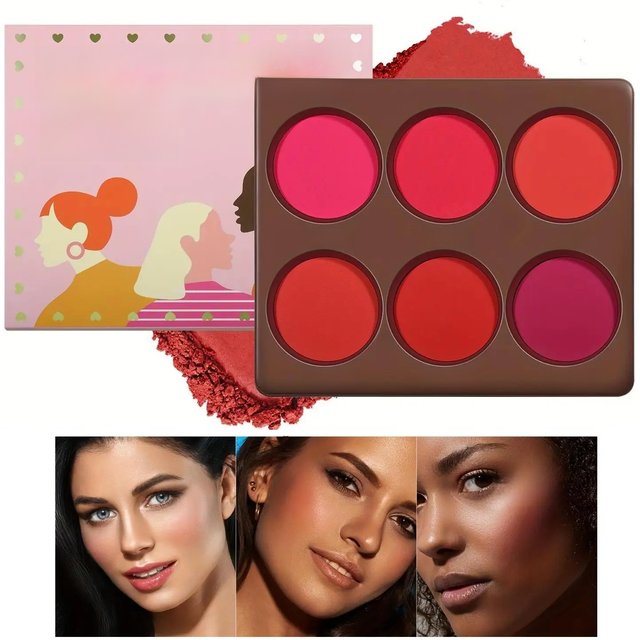 6 Colors Waterproof Matte Blush Palette Medium Buildable Coverage Long-Lasting Natural Finish Suitable for All Skin Types